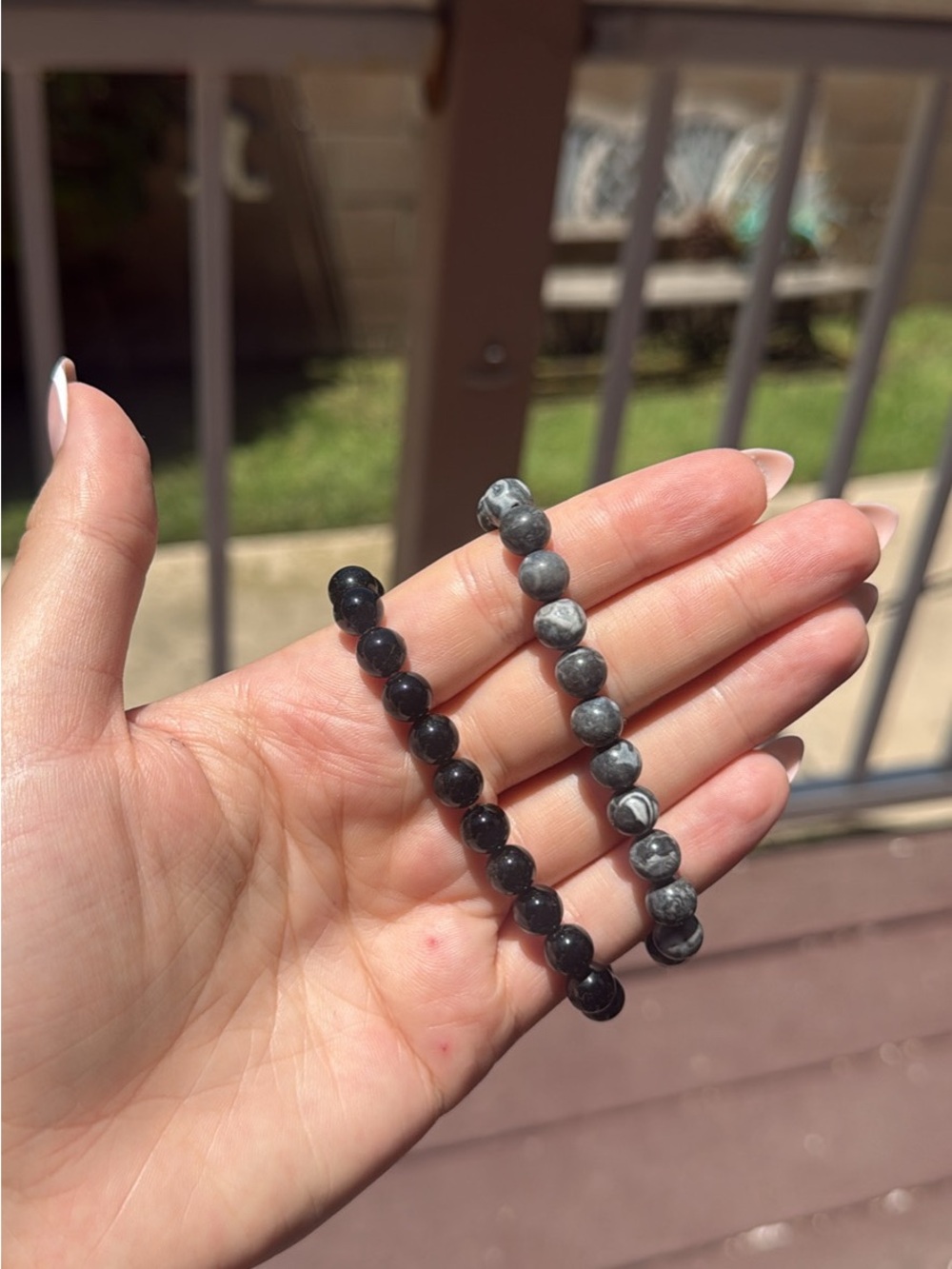 Black Obsidian and Grey Jasper Beaded Bracelet Set